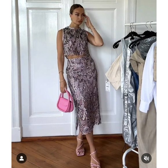 ZARA WOMEN MIDI SEQUIN MULTICOLORED SKIRT NWT XS,S,M,L - Picture 4 of 16